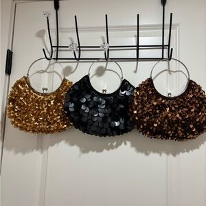 Vintage Sequin Evening Bag Set - Gold, Black, Brown